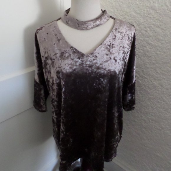 Listicle Crushed Velvet Collared V Neck Top M - Picture 1 of 4